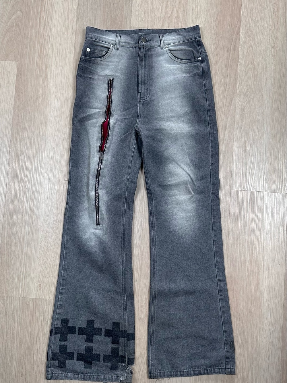 Rueful Ig Brand Zipper Slash Grey Bootcut Jeans